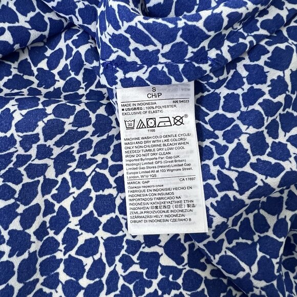 GAP Ruffle Collar Blouse Size Small Broome Blue Notch V Tie Neckline Chiffon Top - Picture 5 of 7